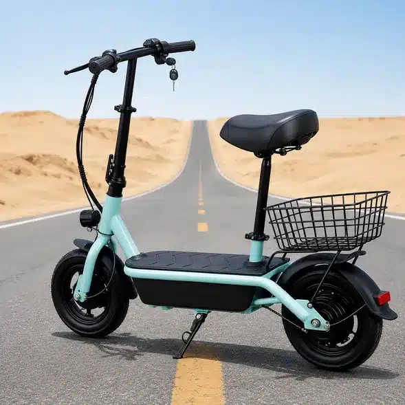 Electric Folding Scooter with Seat and Storage Basket